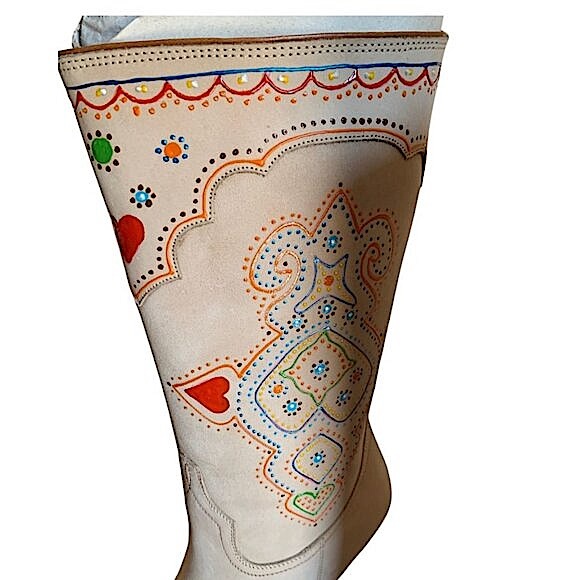 Lucchese Charlie 1 Horse Cream Embroidered Cream Cowboy Boots Unworn 7B - Picture 5 of 14